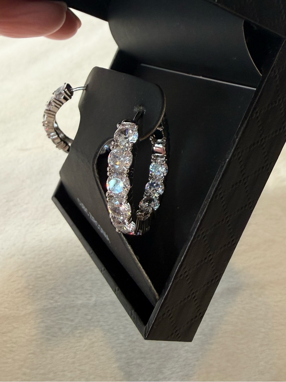 CZ Collection Silver Plated Baguette CZ Hoop Earrings Gift Box New Sparkly - Picture 3 of 4
